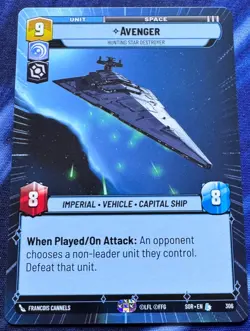 Star Wars Unlimited Spark of Rebellion Avenger HYPERSPACE Legendary Card - Image 1