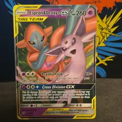 Pokemon Espeon & Deoxys GX 260 HP Ultra Rare Holo 72/236 Sm-Unified Minds Card - Image 1