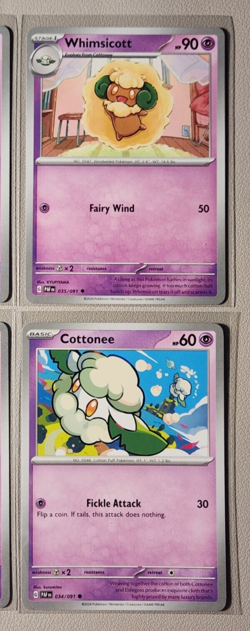 Whimsicott 035/091 & Cottonee 034/091 Pokemon card SV Paldean Fates common NM - Image 1