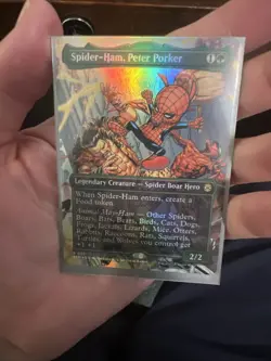 Mtg Borderless Rainbow Foil Spider-ham #201 Rare - Image 1