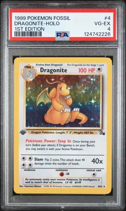 1999 POKEMON FOSSIL 1ST ED #4 DRAGONITE-HOLO PSA 4 - Image 1