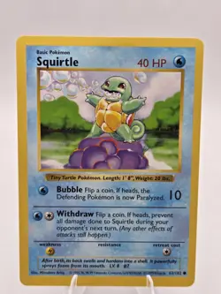 Pokemon TCG Squirtle Card 063/102 Base Set, Shadowless, Regular - LP - Image 1