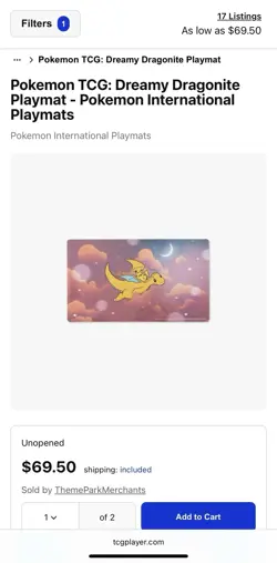 New Pokemon Center Exclusive TCG Card Game Dreamy Dragonite Playmat Play Mat🔥 - Image 2