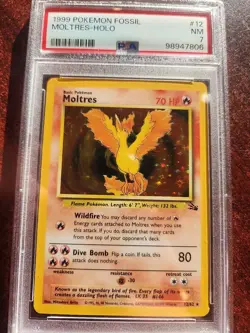 Moltres Fossil Holo Pokemon Card WOTC Near Mint PSA 7 - Image 1