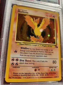 Moltres Fossil Holo Pokemon Card WOTC Near Mint PSA 7 - Image 2
