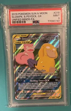 2019 Pokemon Unified Minds Slowpoke & Psyduck GX #218/236 PSA 9 Full Alt Art - Image 1