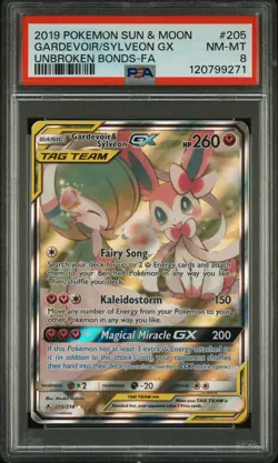2019 POKEMON SUN & MOON UNBROKEN BONDS FULL ART/GARDEVOIR & SYLVEON GX PSA 8 - Image 1