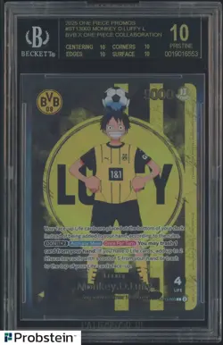 2025 BVB X ONE PIECE MATCH DAY PROMOS #003 MONKEY D. LUFFY BGS 10 BLACK LABEL - Image 1