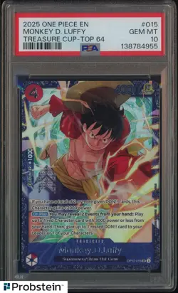 2025 One Piece EN Treasure Cup Top 64 #015 Monkey D. Luffy PSA 10 POP 17 - Image 1