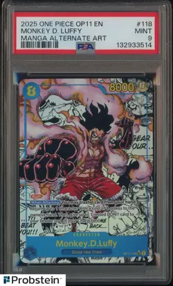 2025 One Piece OP11 EN Manga Alternate Art #118 Monkey D. Luffy PSA 9 MINT - Image 1