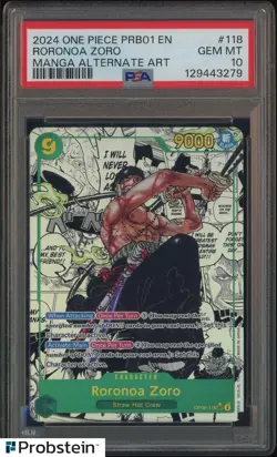 2024 One Piece PRB01 EN Manga Alternate Art #118 Roronoa Zoro PSA 10 GEM MINT - Image 1