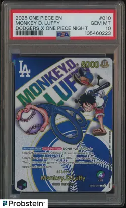 2025 ONE PIECE PROMOS DODGERS X ONE PIECE NIGHT #010 MONKEY D. LUFFY PSA 10 - Image 1