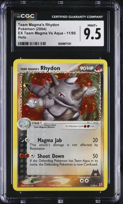 CGC 9.5 MINT+ Team Magma's Rhydon EX Team Magma Vs Aqua 11/95 Holo Pokemon Card - Image 1
