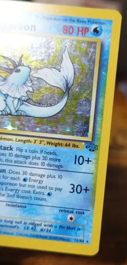 Vaporeon 12/64 Holo Additional Yellow Ink Error Misprint Jungle Pokemon Card PL - Image 3