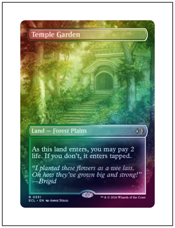 1x Temple Garden, Borderless Art Foil, Lorwyn Eclipsed, Magic MTG NM - Image 1