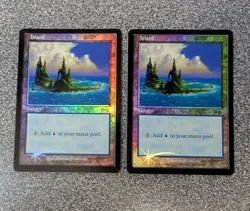 2X Magic The Gathering Island 338/350 Arena Promo Urza's Saga FOIL - Image 1