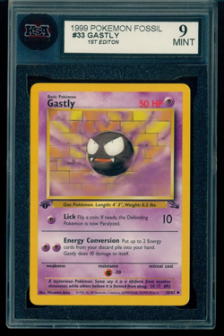 1999 Pokemon Fossil #33 Gastly 1st Edition KSA 9 Mint - Image 1