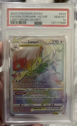 Hisuian Zoroark VSTAR (Secret) 203/196 Pokemon Lost Origin Holo PSA 10 - Image 1