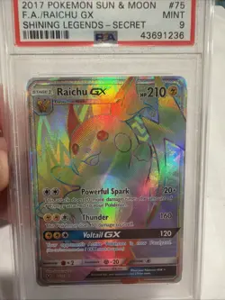 Pokemon Raichu GX Rainbow 2017 Shining Legends 75/73 PSA 9 ⚡ - Image 1