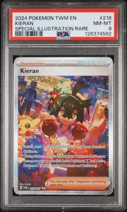 2024 POKEMON TWM EN-TWILIGHT MASQUERADE SPECIAL ILLUSTRATION RARE KIERAN PSA 8 - Image 1