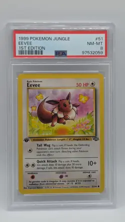 1999 Pokemon 1st Edition Jungle Eevee 51/64 PSA 8 NM-MT! - Image 1