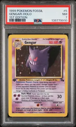 1999 POKEMON FOSSIL 1ST ED #5 GENGAR-HOLO PSA 7 - Image 1