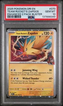 2025 POKEMON DESTINED RIVALS #070 TEAM ROCKET'S ZAPDOS COSMO PROMO PSA 10 POP 2 - Image 1