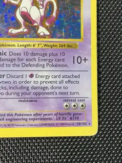 Mewtwo Shadowless Card 10/102 1999 Pokemon Base Set MP- - Image 4