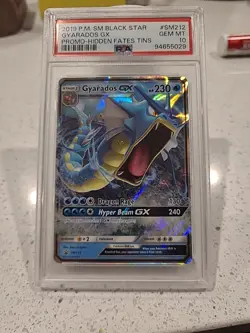 2019 POKEMON SM BLACK STAR PROMO HIDDEN FATES TINS #SM212 GYARADOS GX PSA 10 - Image 3