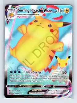 Surfing Pikachu VMAX - 009/025 - Pokemon Celebrations Sword Shield Rare Card - Image 1