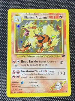 Blaine's Arcanine 1/132 Swirl Unlimited Pokemon Gym Challenge Vintage Holo MP - Image 1