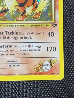 Blaine's Arcanine 1/132 Swirl Unlimited Pokemon Gym Challenge Vintage Holo MP - Image 5