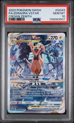2023 POKEMON SWORD & SHIELD CROWN ZENITH #GG43 FULL ART/ZERAORA VSTAR PSA 10 - Image 1