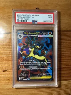 Pokemon Mega Evolution Mega Lucario EX Full Art 160/132 Ultra Rare 2025 PSA 9 MT - Image 1