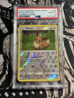 Pokemon Eevee 166/236 Reverse Foil PSA 10 2019 Sun and Moon Cosmic Eclipse POP 8 - Image 1