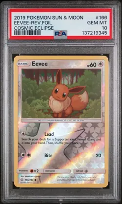 Pokemon Eevee 166/236 Reverse Foil PSA 10 2019 Sun and Moon Cosmic Eclipse POP 8 - Image 3