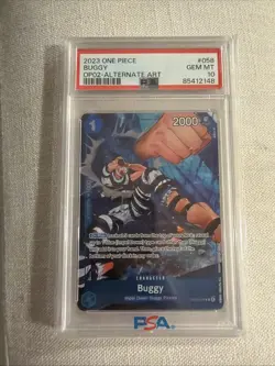 2023 ONE PIECE OP02-PARAMOUNT WAR ALTERNATE ART #058 BUGGY PSA 10 - Image 1