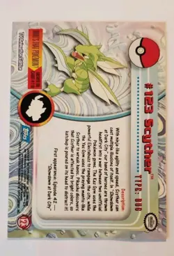 2000 Topps Pokemon TV Animation Edition Series 3 Scyther #123 Blue Logo - Image 2
