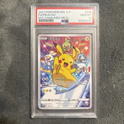 2021 POKEMON INDONESIAN S PROMO KFC CHAKI KIDS MEAL FULL ART/PIKACHU PSA 10 - Image 1