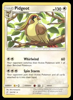 Pokemon Cards Pidgeot 124/181 Team Up Sun & Moon Rare NM - Image 1