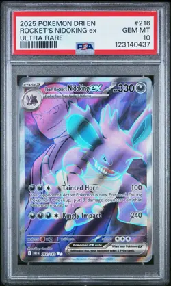 2025 POKEMON DRI EN-DESTINED RIVALS ULTRA RARE TEAM ROCKET'S NIDOKING EX PSA 10 - Image 1