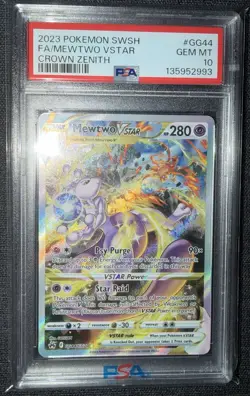 2023 POKEMON SWORD & SHIELD CROWN ZENITH #GG44 FULL ART/MEWTWO VSTAR PSA 10 - Image 1