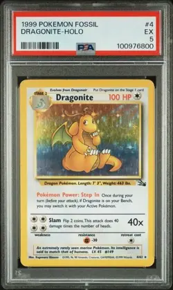 1999 Pokemon Fossil Dragonite Holo Card #4 PSA 5 - Image 1