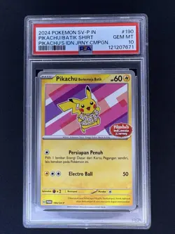 2024 Pokemon SV-P IN Pikachu Berkemeja Batik Shirt Indonesia Journey #190 PSA 10 - Image 1