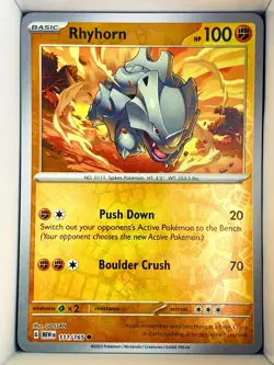 Rhyhorn 111/165 Reverse Holo Pokemon 151 G MEW EN English - Image 1