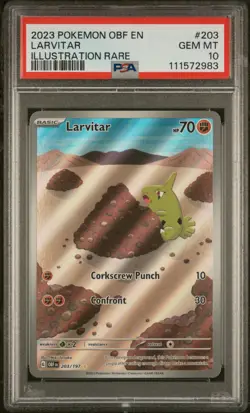 2023 POKEMON OBF EN-OBSIDIAN FLAMES ILLUSTRATION RARE #203 LARVITAR PSA 10 - Image 1
