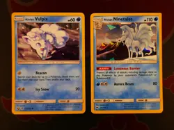 LP Pokemon ALOLAN VULPIX+NINETALES Cosmos/Cracked-Ice HOLO 2-Card 19a/145 28/147 - Image 1