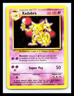 💥 Kadabra # 32/102 Base Set Non Holo Foil Pokemon 1999 Vintage Card - Image 1