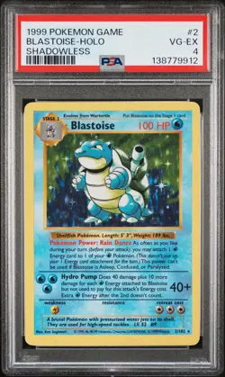 1999 POKEMON GAME SHADOWLESS #2 BLASTOISE-HOLO PSA 4 - Image 1
