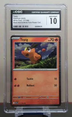 Pokemon Graded Tepig #011/086 English White Flare CGC 10 Holo - Image 1